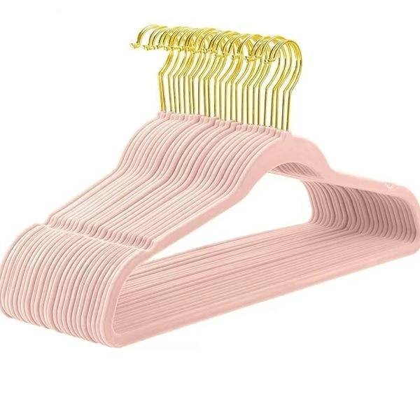 gold hook velvet hangers pink(001)